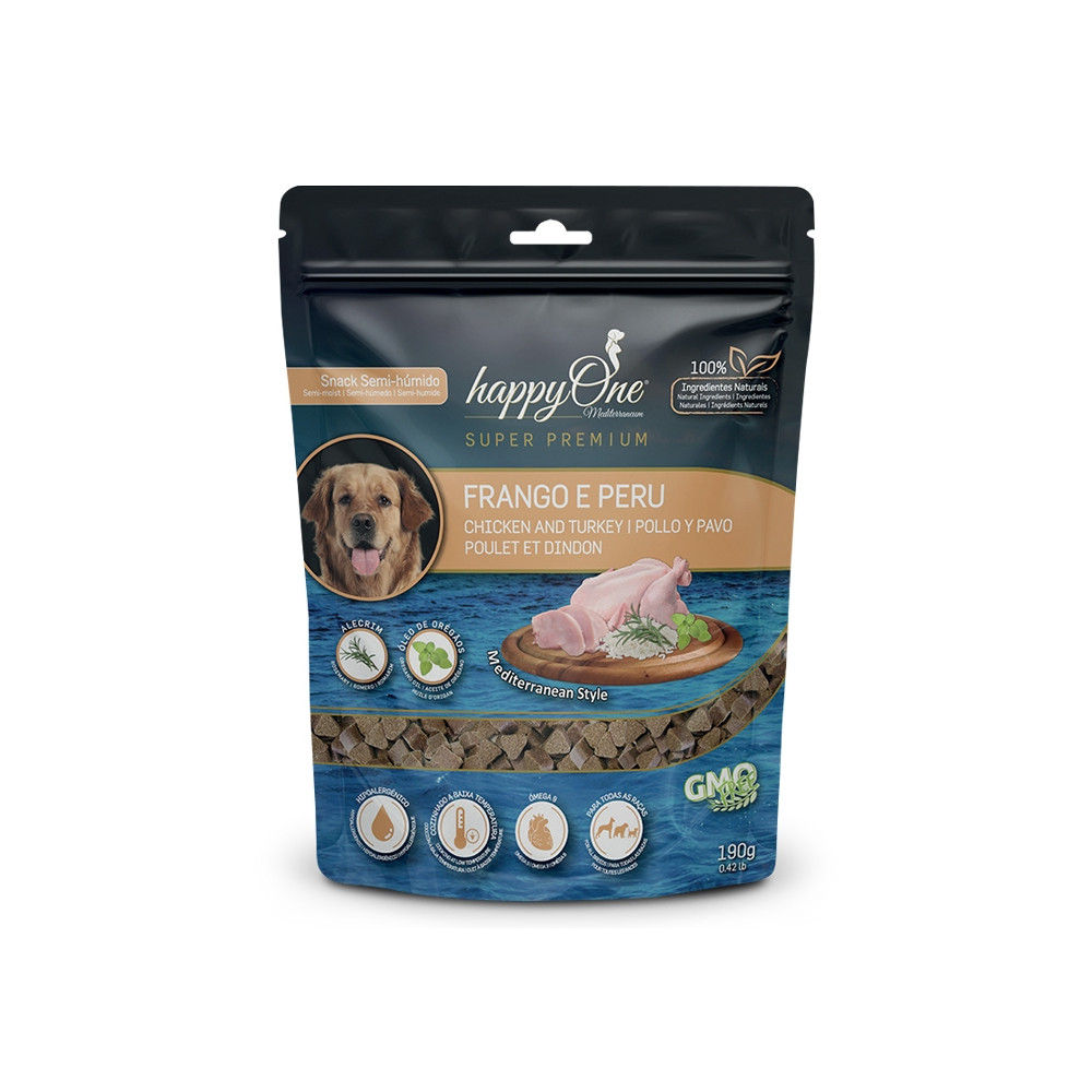 happyOne Mediterraneum Snacks Frango e peru para Cão