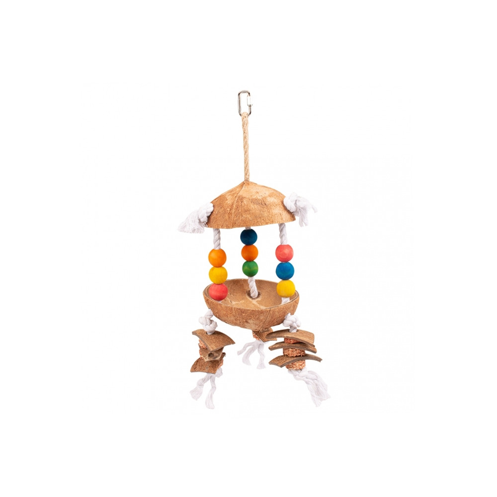 Duvo+ Brinquedo de coco com bolas e cordas para aves Duvo+ Brinquedo de coco com bolas e cordas para aves