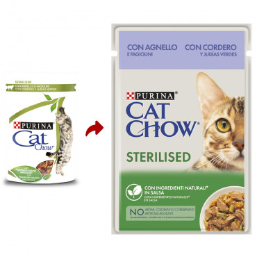 Cat Chow Sterilised Gato Adulto Borrego e feijão verde Húmida