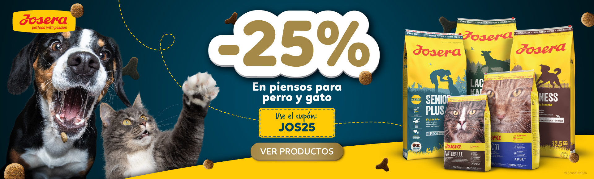 25% DE DESCUENTO en piensos para perro y gato de la marca JOSERA! Goldpet, la tienda favorita de las mascotas. 