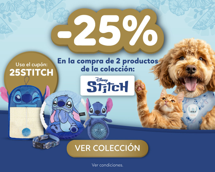 25% DE DESCUENTO en la compra de 2 productos de la colección Stitch. Goldpet, la tienda favorita de las mascotas. 